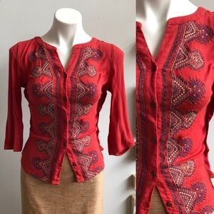 Anthropologie Skies are Blue Embroidered Top